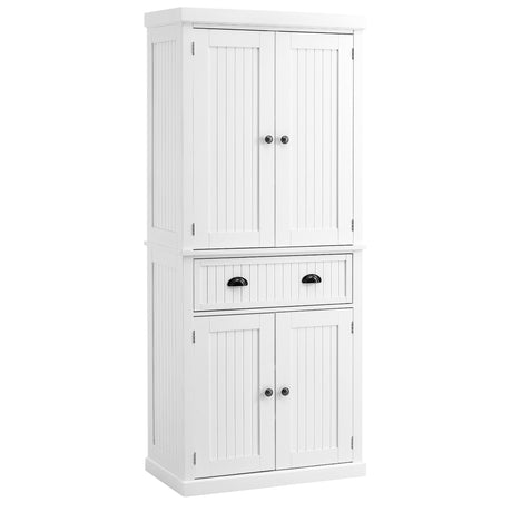 HOMCOM 72" Traditional Freestanding Kitchen Pantry Cabinet Cupboard with Doors and 3 Adjustable Shelves, White