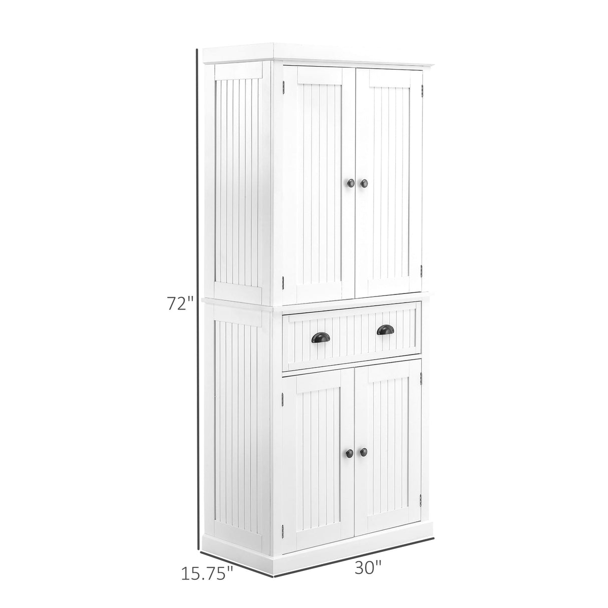 HOMCOM 72" Traditional Freestanding Kitchen Pantry Cabinet Cupboard with Doors and 3 Adjustable Shelves, White