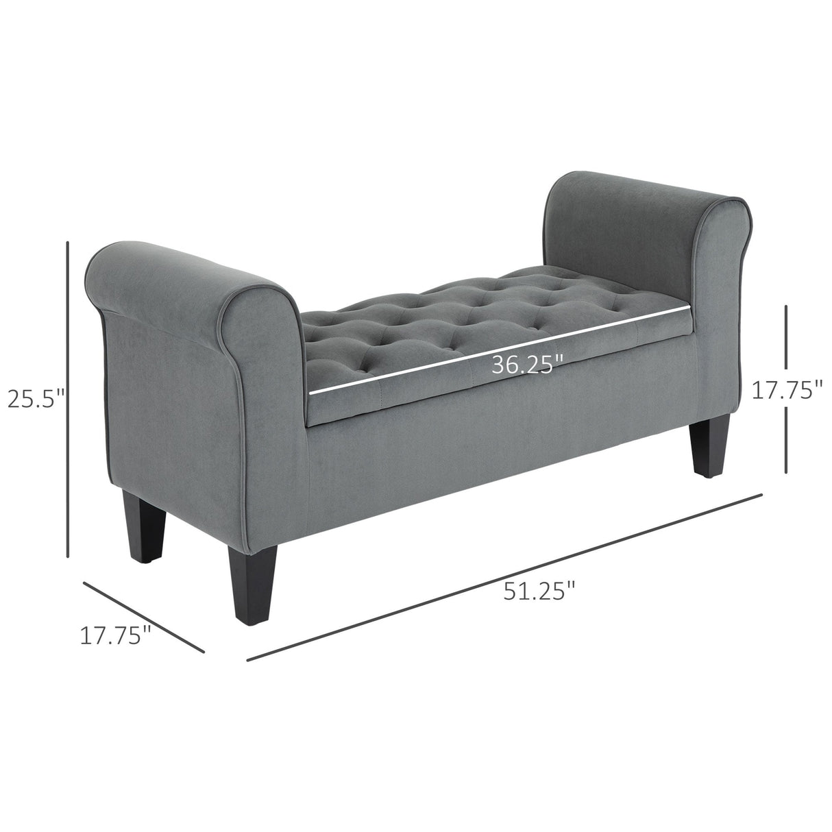 HOMCOM Button-Tufted Storage Ottoman Bench, Upholstered Bed Bench with Rolled Armrests for Bedroom, Living Room or Hallway