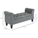 HOMCOM Button-Tufted Storage Ottoman Bench, Upholstered Bed Bench with Rolled Armrests for Bedroom, Living Room or Hallway