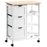 HOMCOM Rolling Kitchen Island Cart, Bar Serving Cart, Compact Trolley on Wheels with Wood Top, Shelves & Drawers for Home Dining