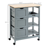 HOMCOM Rolling Kitchen Island Cart, Bar Serving Cart, Compact Trolley on Wheels with Wood Top, Shelves & Drawers for Home Dining