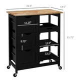 HOMCOM Rolling Kitchen Island Cart, Bar Serving Cart, Compact Trolley on Wheels with Wood Top, Shelves & Drawers for Home Dining