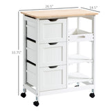 HOMCOM Rolling Kitchen Island Cart, Bar Serving Cart, Compact Trolley on Wheels with Wood Top, Shelves & Drawers for Home Dining