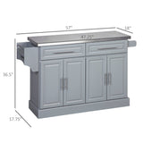 HOMCOM Rolling Kitchen Island with Storage, Portable Kitchen Cart with Stainless Steel Top, Gray