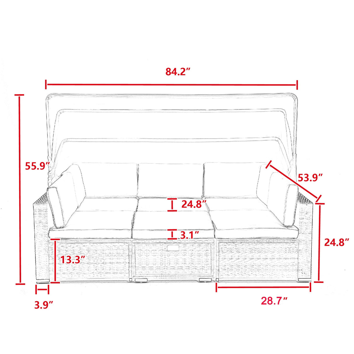 HOMEFUN Outdoor Rattan/Wicker Patio Rectangle/Round Sectional Cushioned Sofa with Retractable Canopy