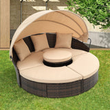 HOMEFUN Outdoor Rattan/Wicker Patio Rectangle/Round Sectional Cushioned Sofa with Retractable Canopy