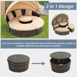 HOMEFUN Outdoor Rattan/Wicker Patio Rectangle/Round Sectional Cushioned Sofa with Retractable Canopy