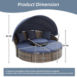 HOMEFUN Outdoor Rattan/Wicker Patio Rectangle/Round Sectional Cushioned Sofa with Retractable Canopy