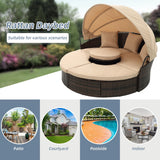 HOMEFUN Outdoor Rattan/Wicker Patio Rectangle/Round Sectional Cushioned Sofa with Retractable Canopy