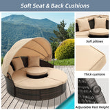 HOMEFUN Outdoor Rattan/Wicker Patio Rectangle/Round Sectional Cushioned Sofa with Retractable Canopy