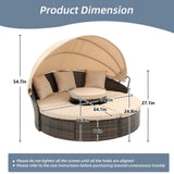 HOMEFUN Outdoor Rattan/Wicker Patio Rectangle/Round Sectional Cushioned Sofa with Retractable Canopy