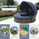 HOMEFUN Outdoor Rattan/Wicker Patio Rectangle/Round Sectional Cushioned Sofa with Retractable Canopy