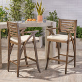 Hermosa Outdoor Acacia Wood Barstool with Cushion (Set of 2) by Christopher Knight Home