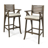 Hermosa Outdoor Acacia Wood Barstool with Cushion (Set of 2) by Christopher Knight Home