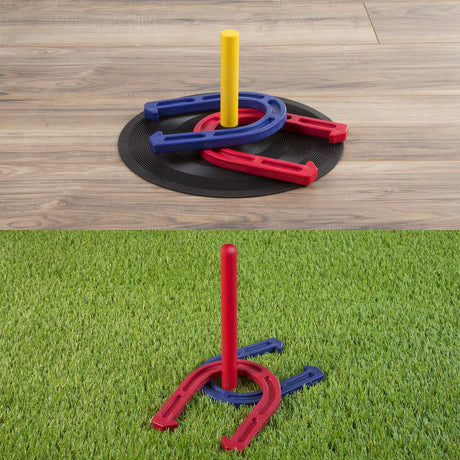 Hey! Play! Rubber Horseshoes Game Set for Outdoor and Indoor Games - Multicolor - 6.25" Horseshoe