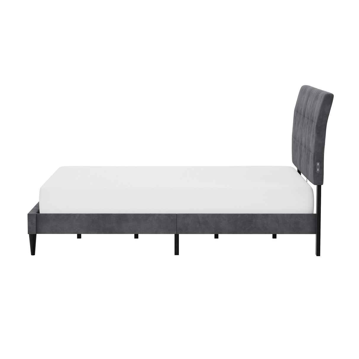 Hillsdale Furniture Blakely Button Tufted Upholstered Platform Bed w/ 2 Dual USB Ports, Dark Gray