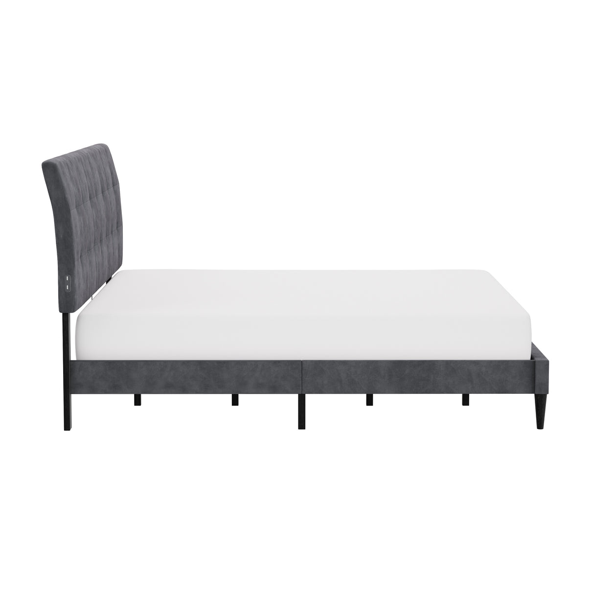 Hillsdale Furniture Blakely Button Tufted Upholstered Platform Bed w/ 2 Dual USB Ports, Dark Gray