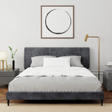 Hillsdale Furniture Blakely Button Tufted Upholstered Platform Bed w/ 2 Dual USB Ports, Dark Gray