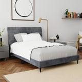 Hillsdale Furniture Blakely Button Tufted Upholstered Platform Bed w/ 2 Dual USB Ports, Dark Gray