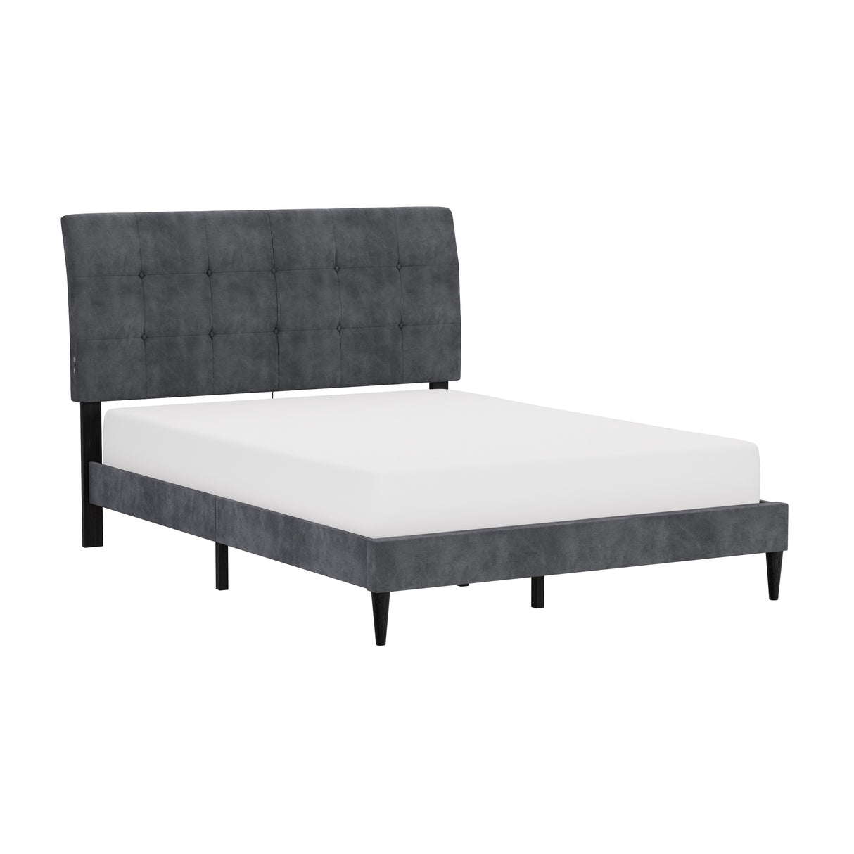 Hillsdale Furniture Blakely Button Tufted Upholstered Platform Bed w/ 2 Dual USB Ports, Dark Gray