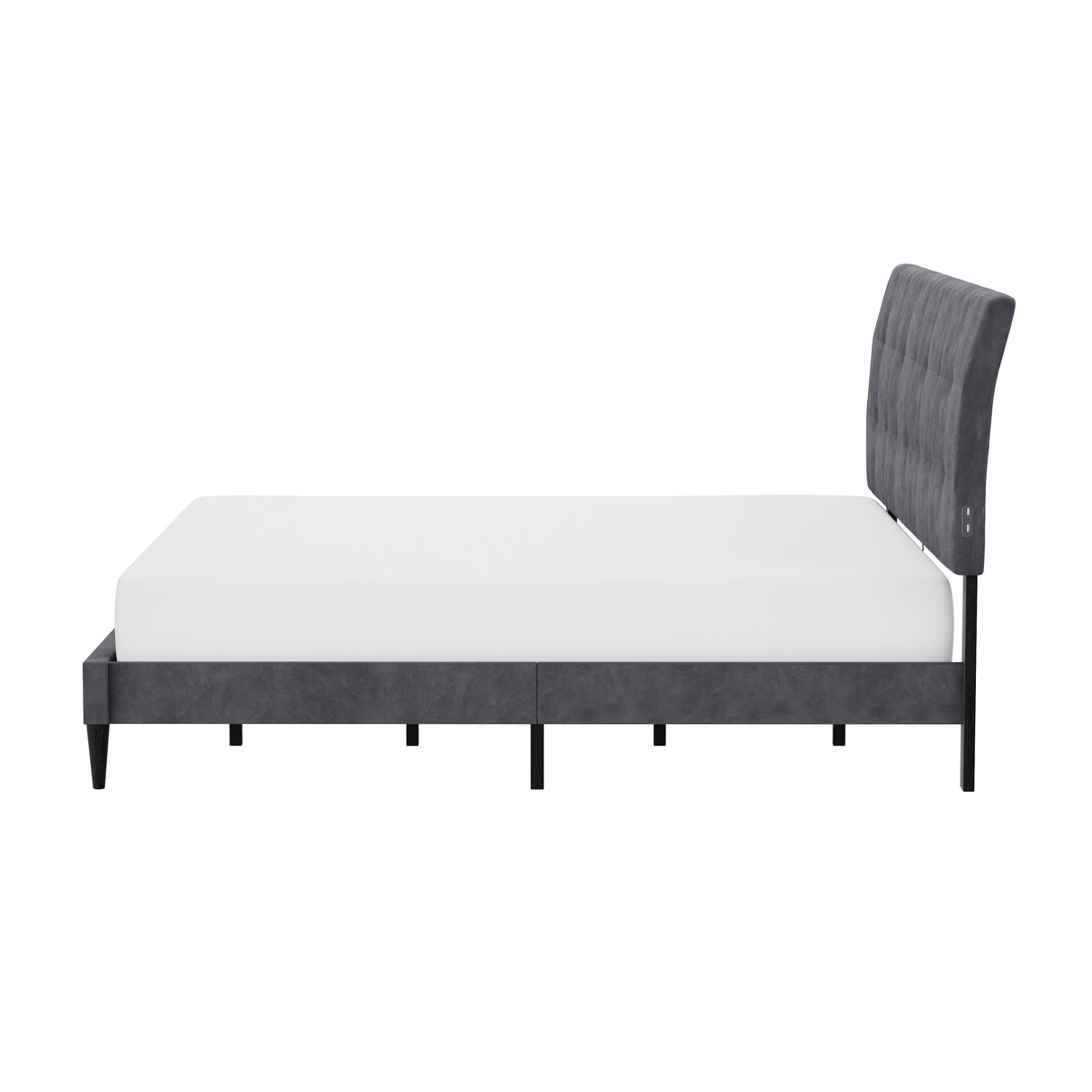 Hillsdale Furniture Blakely Button Tufted Upholstered Platform Bed w/ 2 Dual USB Ports, Dark Gray