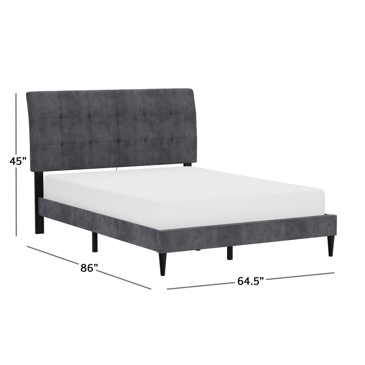 Hillsdale Furniture Blakely Button Tufted Upholstered Platform Bed w/ 2 Dual USB Ports, Dark Gray