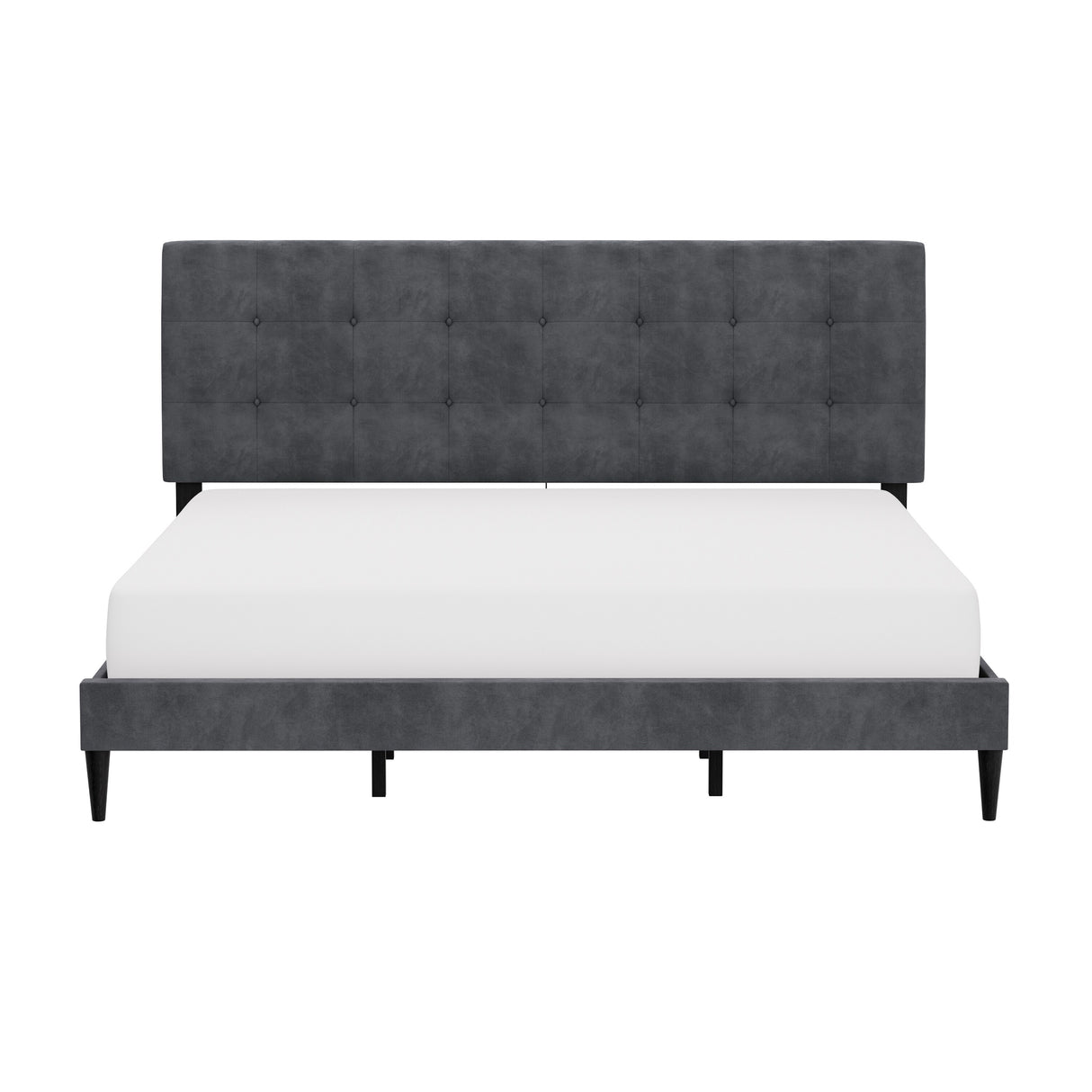 Hillsdale Furniture Blakely Button Tufted Upholstered Platform Bed w/ 2 Dual USB Ports, Dark Gray