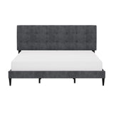 Hillsdale Furniture Blakely Button Tufted Upholstered Platform Bed w/ 2 Dual USB Ports, Dark Gray