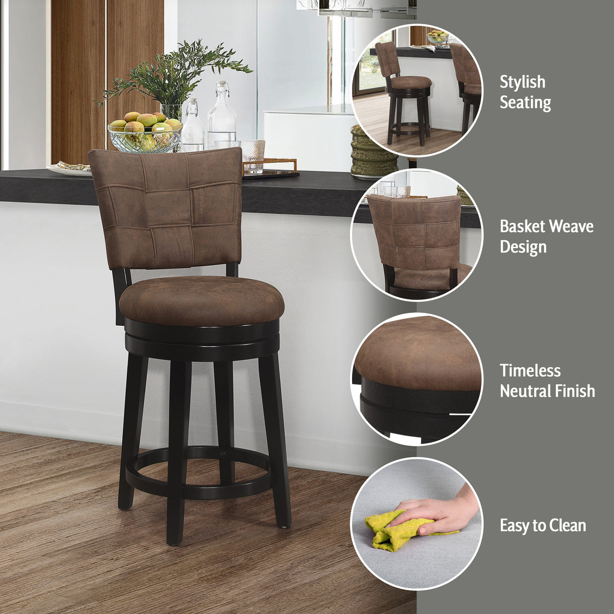 Hillsdale Furniture Kaede Wood and Upholstered Swivel Stool