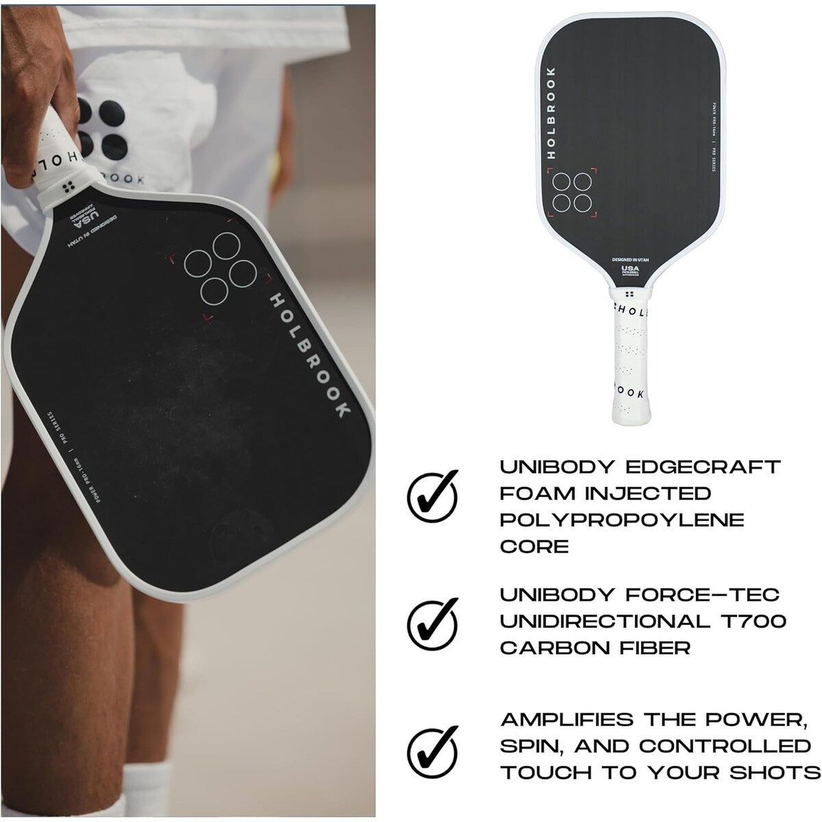 Holbrook Power Pro Pickleball Paddle, Black