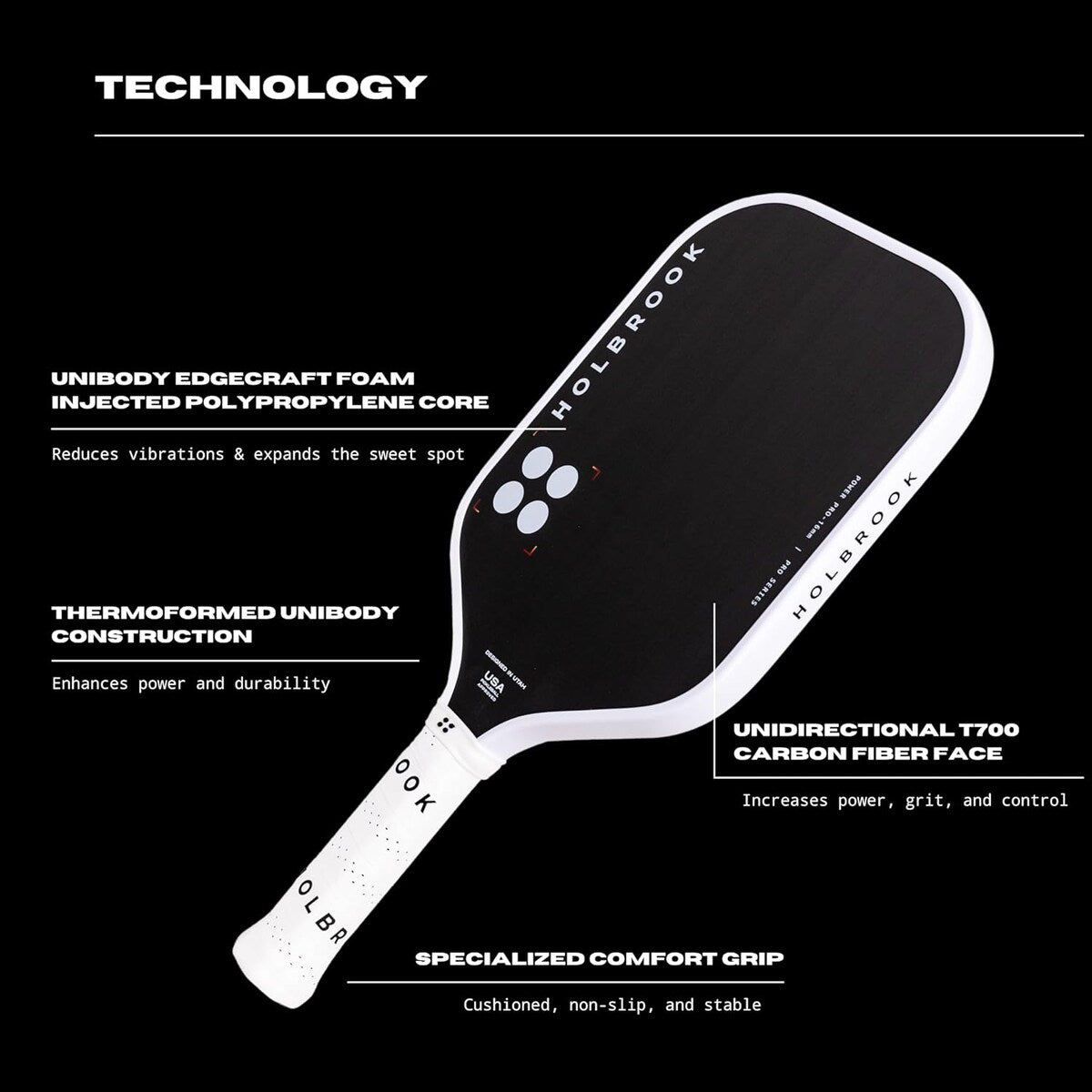 Holbrook Power Pro Pickleball Paddle, Black