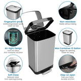 Innovaze 14.5 Gal./55 Liter Rectangle Step-On Stainless Steel Trash Can for Kitchen