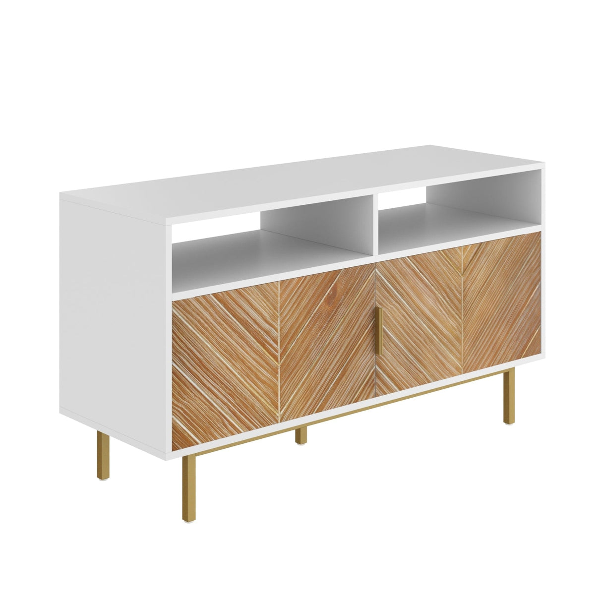 Izsak Media Console, TV Stand, Entertainment Cabinet with Herringbone Doors and Cubby Storage