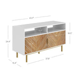 Izsak Media Console, TV Stand, Entertainment Cabinet with Herringbone Doors and Cubby Storage