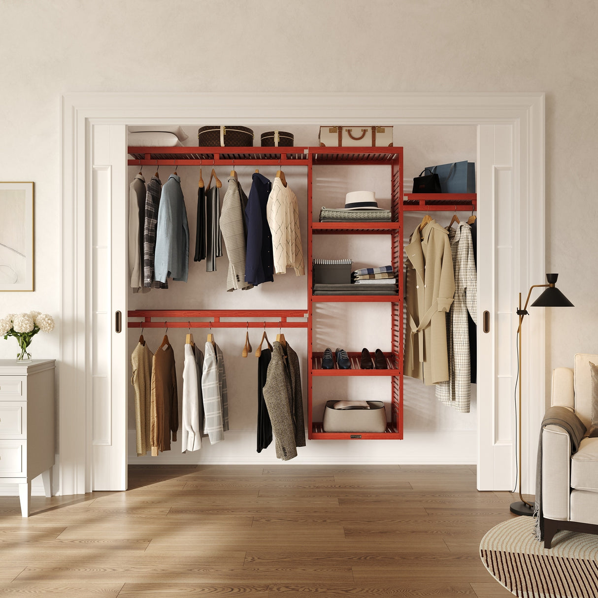 John Louis Home Solid Wood Reach-In Simplicity Closet System Red Mahogany