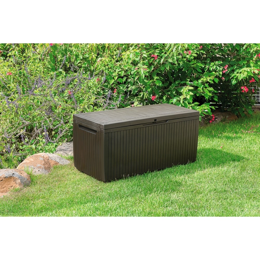 Keter Springwood 80 Gallon Durable Resin Outdoor Storage Deck Box For Furniture and Supplies