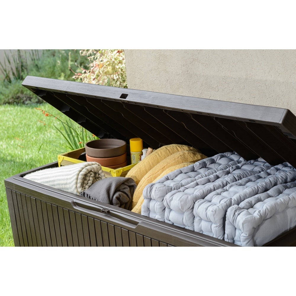 Keter Springwood 80 Gallon Durable Resin Outdoor Storage Deck Box For Furniture and Supplies