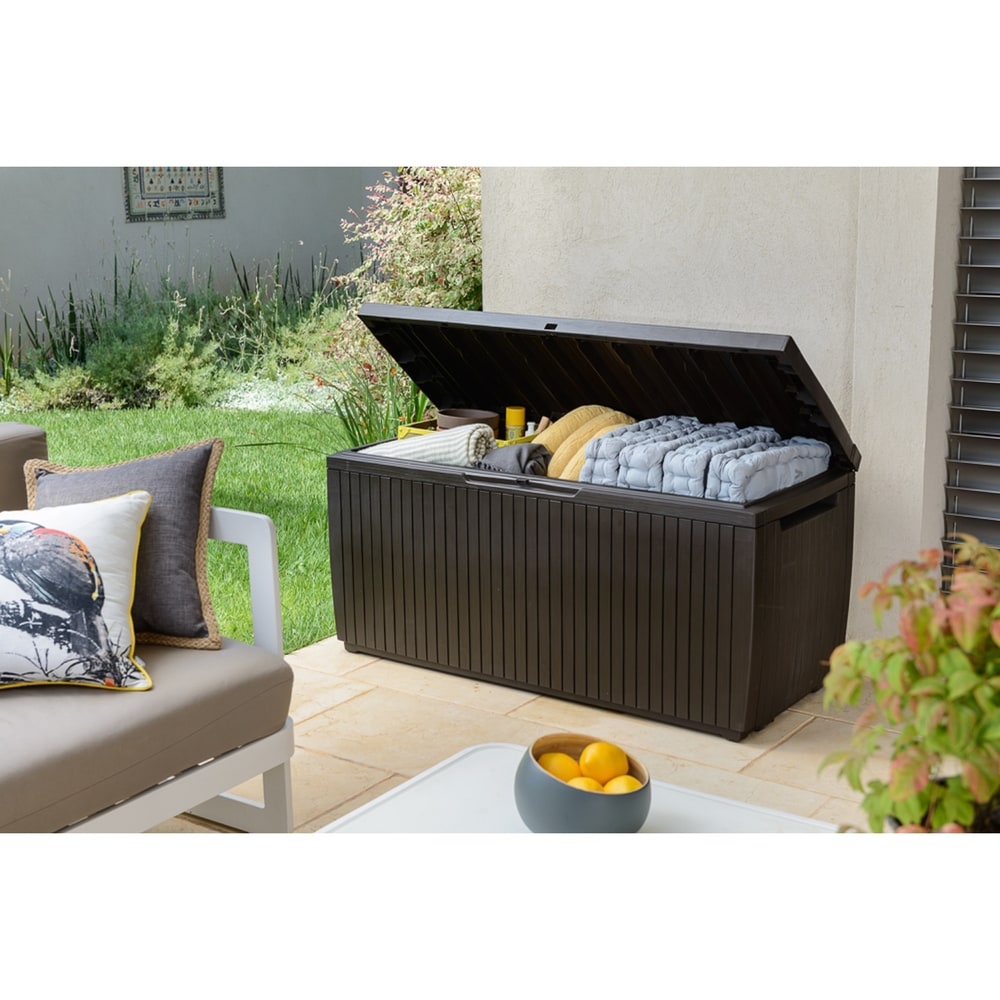 Keter Springwood 80 Gallon Durable Resin Outdoor Storage Deck Box For Furniture and Supplies