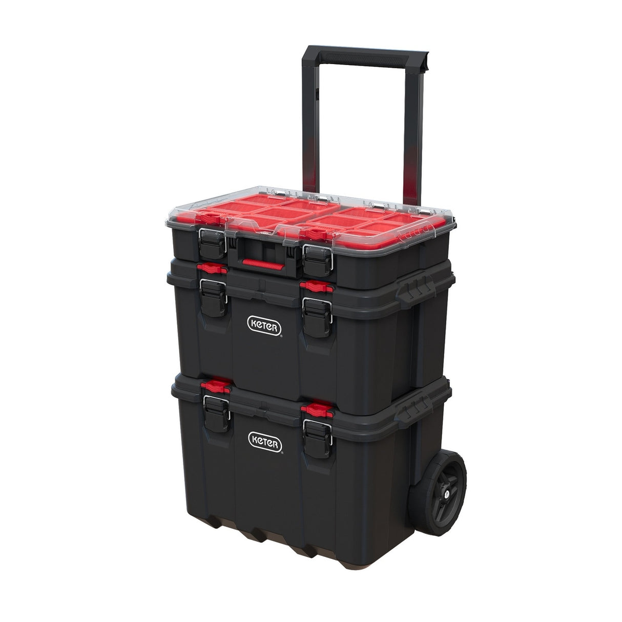 Keter Stack-n-Roll 3 Pc Mobile Tool Storage and Organization, Durable Resin Modular Toolbox System