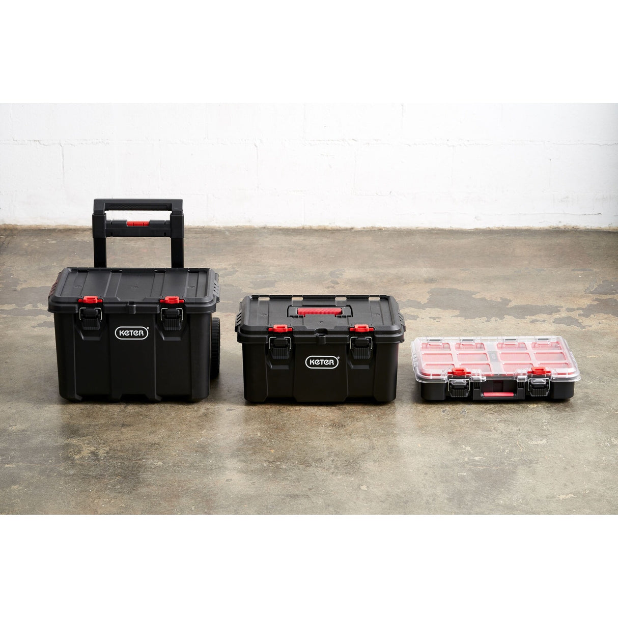 Keter Stack-n-Roll 3 Pc Mobile Tool Storage and Organization, Durable Resin Modular Toolbox System