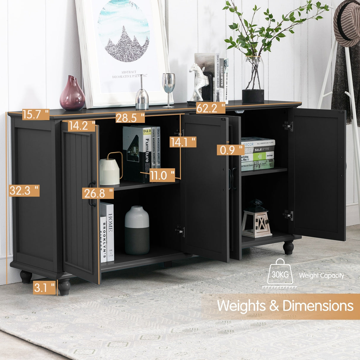 Kitchen Buffet Sideboard Coffee Bar Cabinet Accent Storage Cabinet Server Table