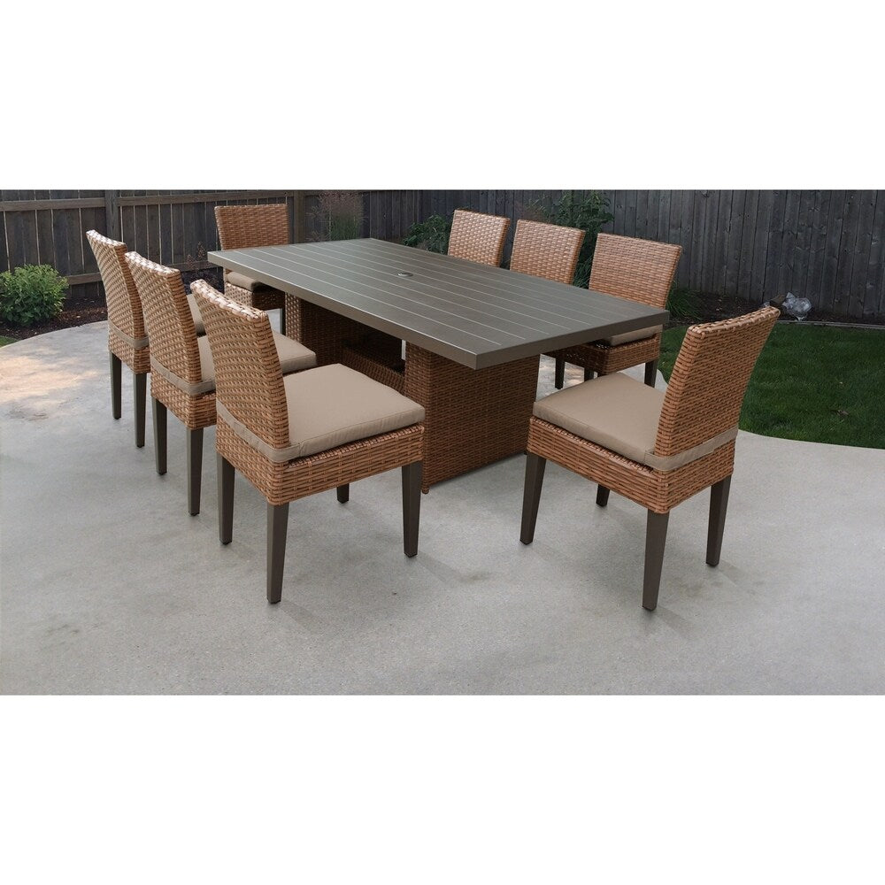 Laguna Rectangular Outdoor Patio Dining Table with 8 Armless Chairs