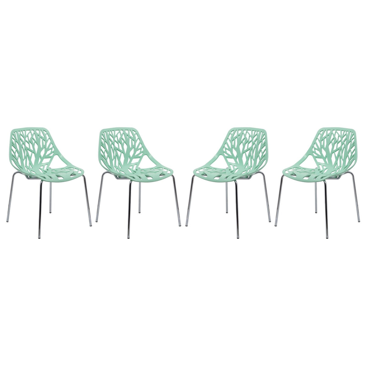 LeisureMod Modern Asbury Dining Chair w/ Chromed Legs, Set of 4 - Mint