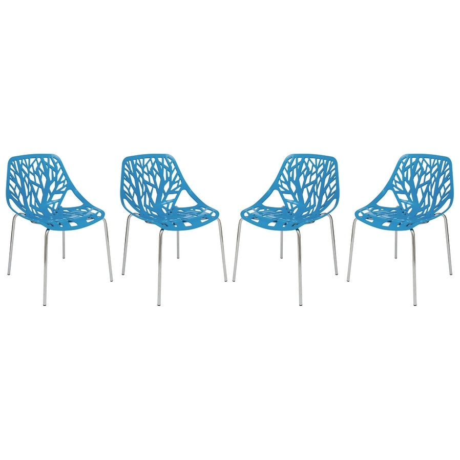 LeisureMod Modern Asbury Dining Chair w/ Chromed Legs, Set of 4 - Mint