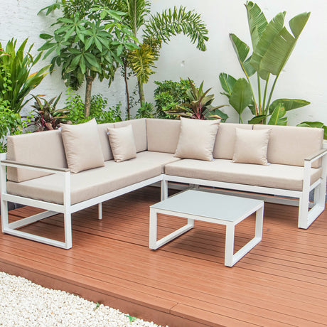 3-Piece Outdoor Aluminum Sectional Set in White Frame Chelsea Series