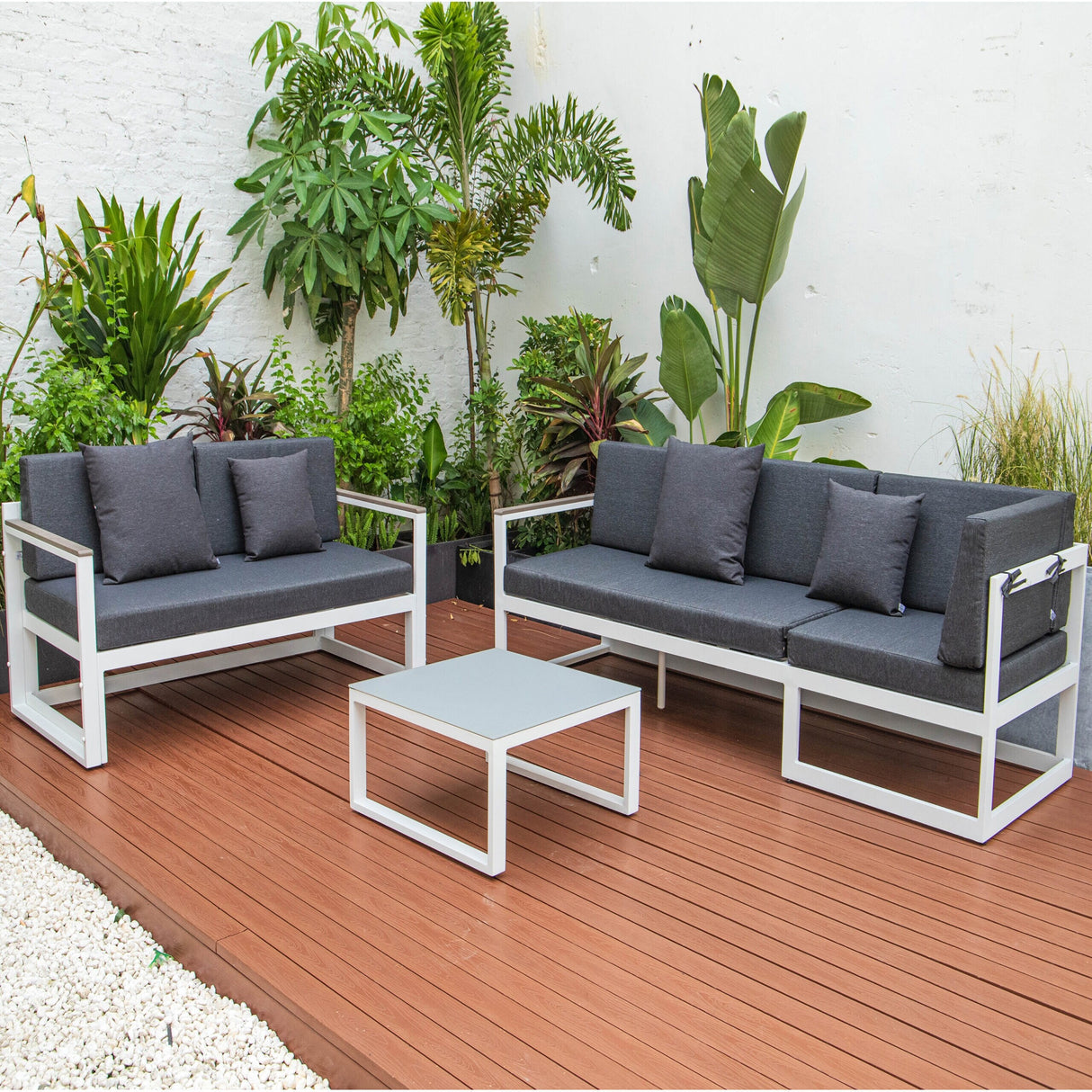 3-Piece Outdoor Aluminum Sectional Set in White Frame Chelsea Series