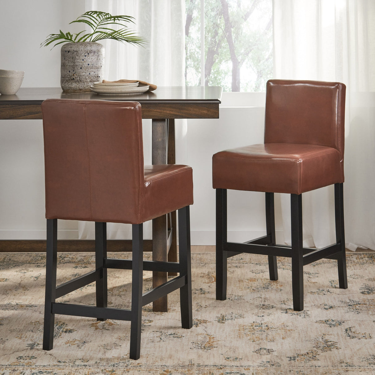 Lopez 26-inch Hazelnut Leather Counterstools (Set of 2) by Christopher Knight Home