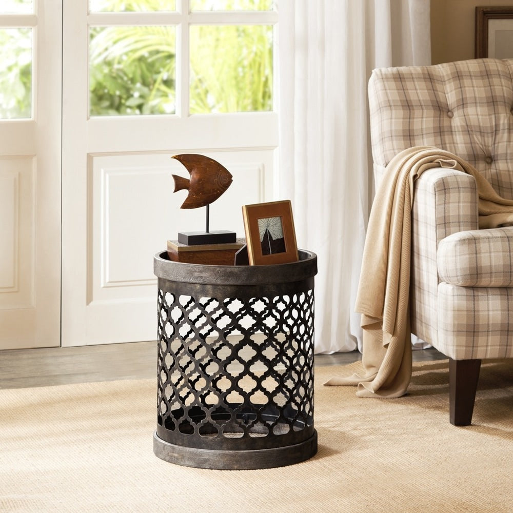 Madison Park Cirque Reclaimed Quatrefoil Metal Drum