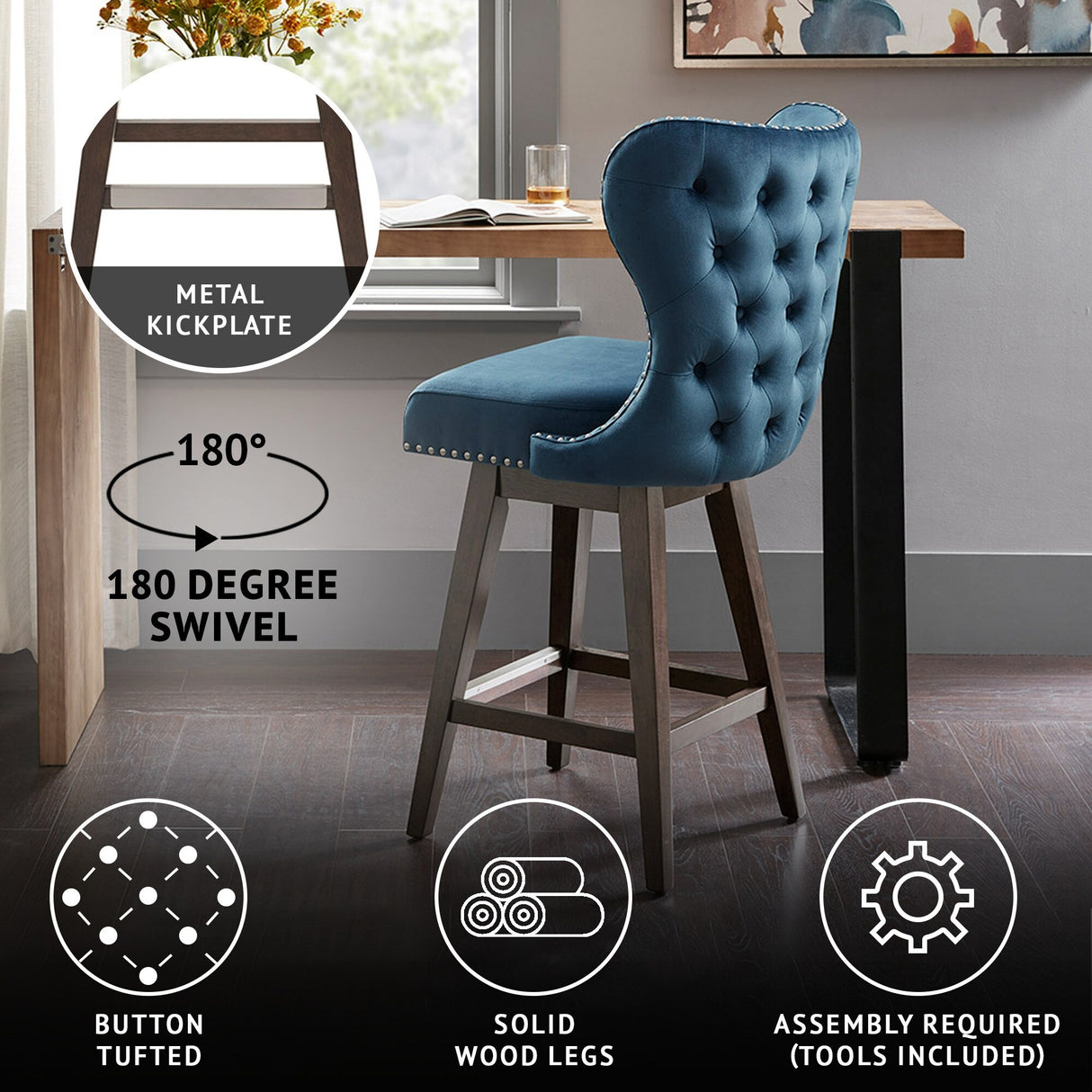 Madison Park Irvine 180 degree Swivel Counter Stool